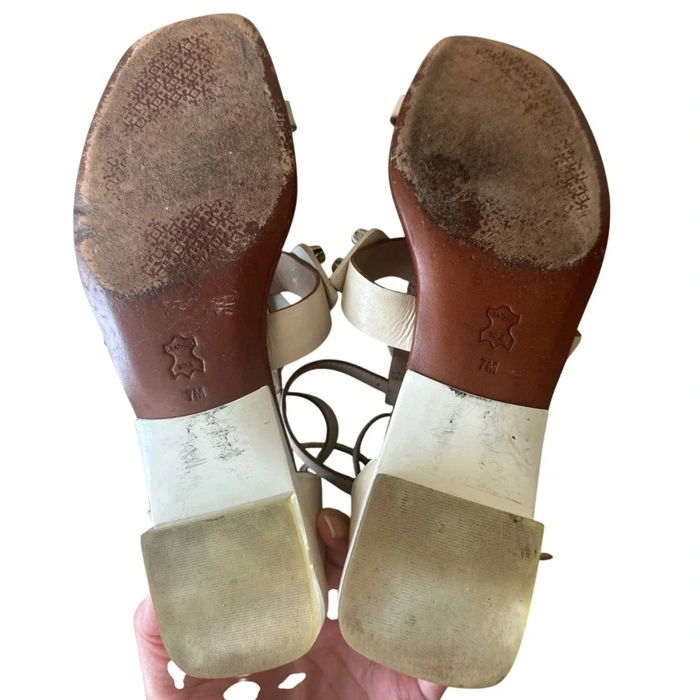 Tory Burch Aurora Studded Gladiator Sandals White Leather Size 7 Rare